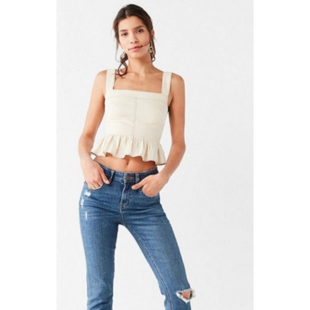 Urban Outfitters Beckett Square Neck Peplum Cami Ruffle Linen Blend Minimalist C